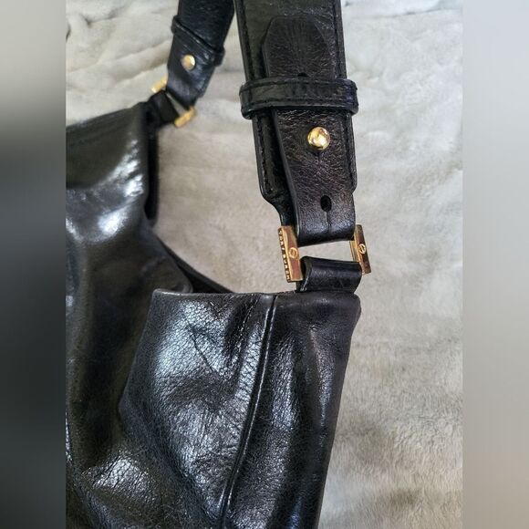 Tory Burch Deerskin Leather Tote In Black With Gold Accessories - Picture 9 of 10